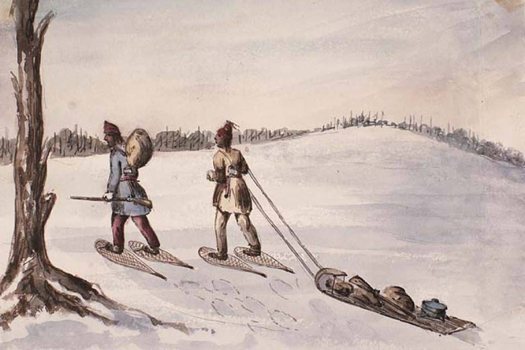 Peinture Millicent Mary Chaplin amérindiens raquette chasse
