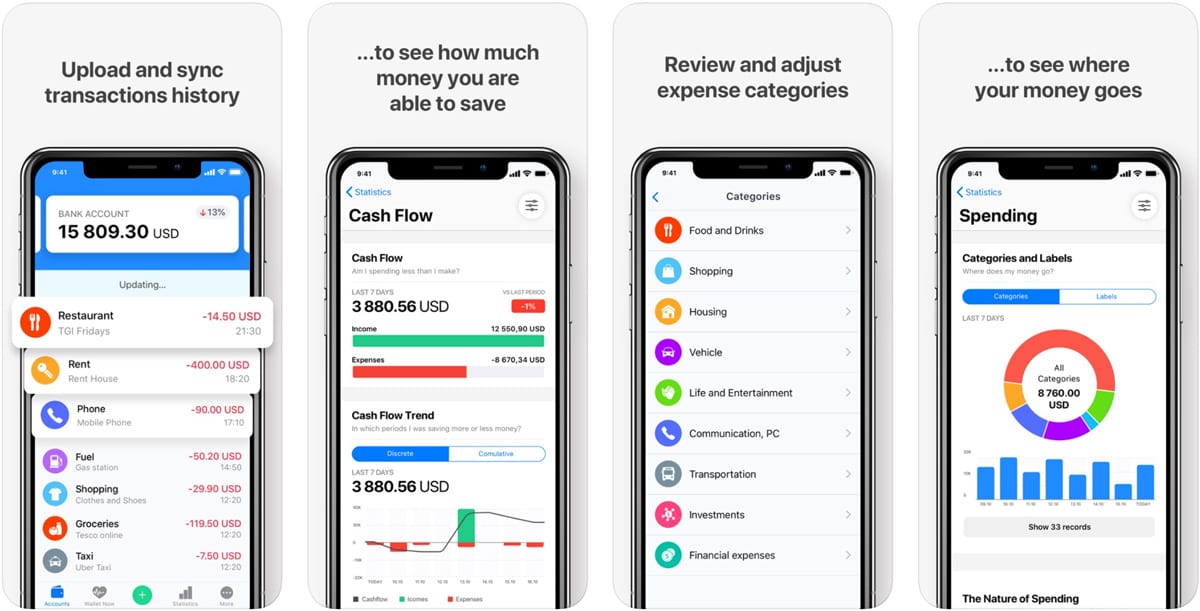 Screenshots of the Wallet budgeting app