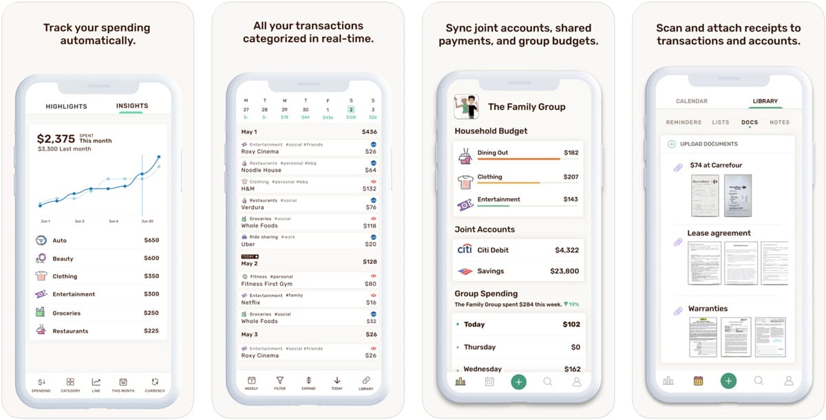 Screenshots of the Wally budgeting app