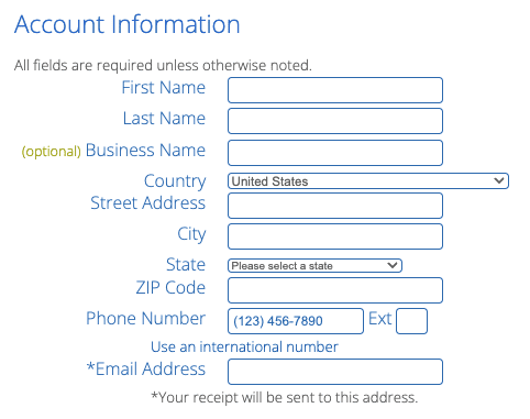 Bluehost account information