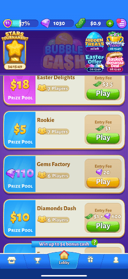 bubble cash diamonds game screen