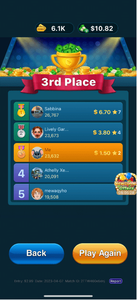 i won $1.50 in 3rd place on bingo clash