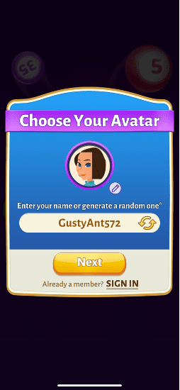 install bingo cash app and choose your avatar and username