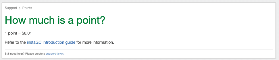 InstaGC Point Value